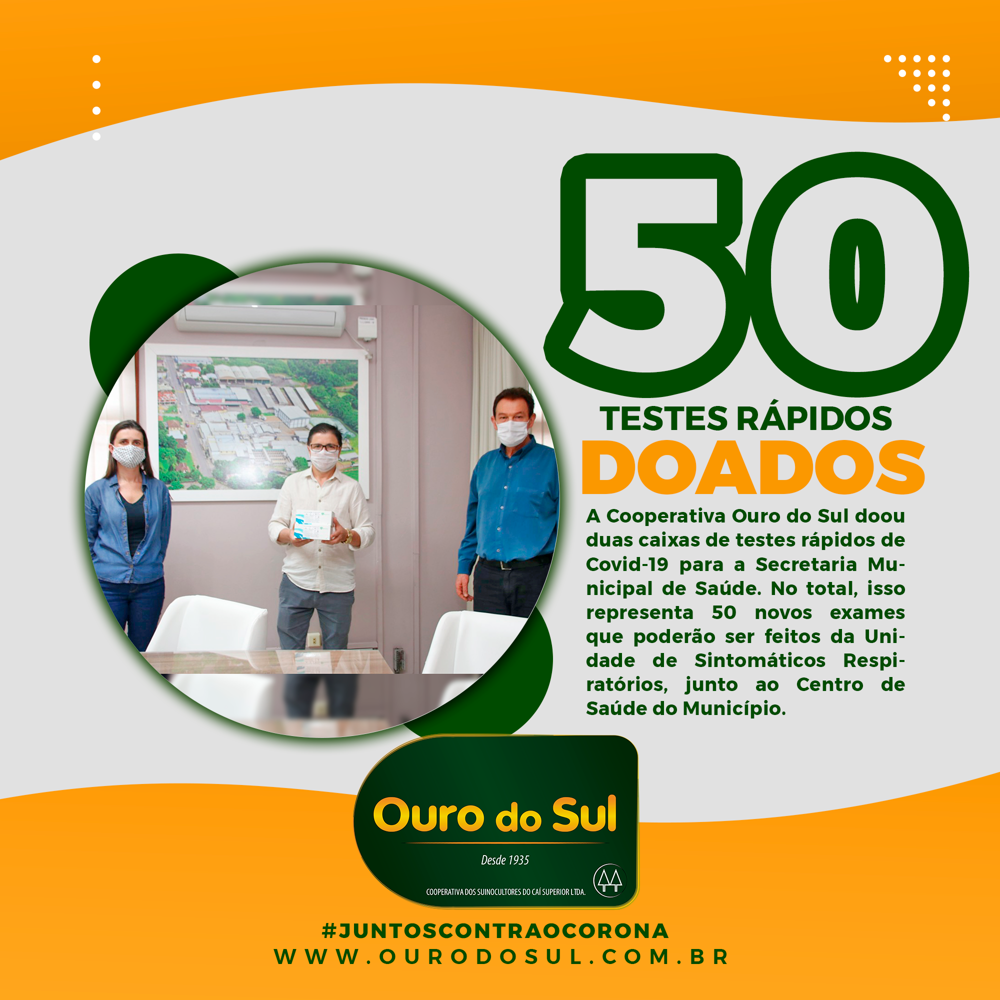 Testes rápidos de Covid-19 doados pela Cooperativa Ouro do Sul à Secretaria de Saúde